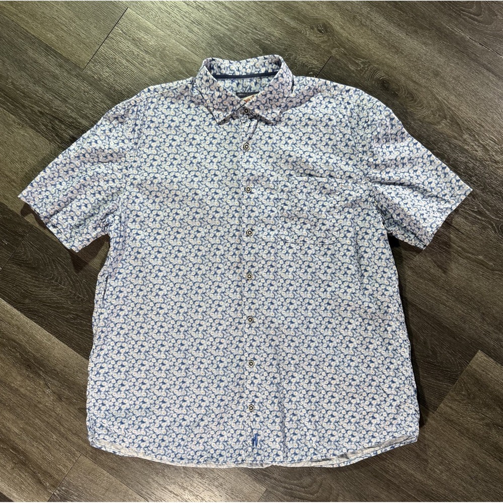 Johnnie-O Shirt Button Up Shirt Mens XL Hanging Out Short Sleeve Floral AOP